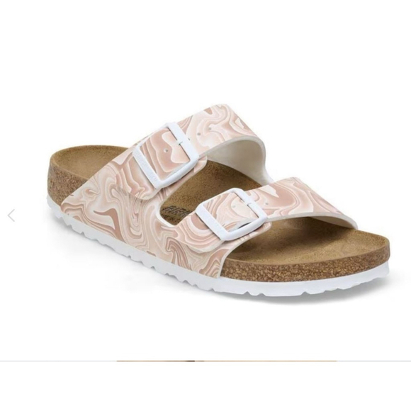 Birkenstock Arizona Marbled Birko-Flor Sandals Size 7 Beige - Picture 2 of 7